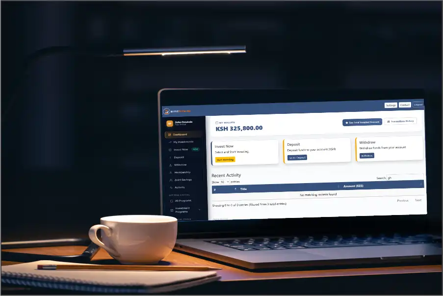 Online investment dashboard showing returns, timelines, and investment comparisons